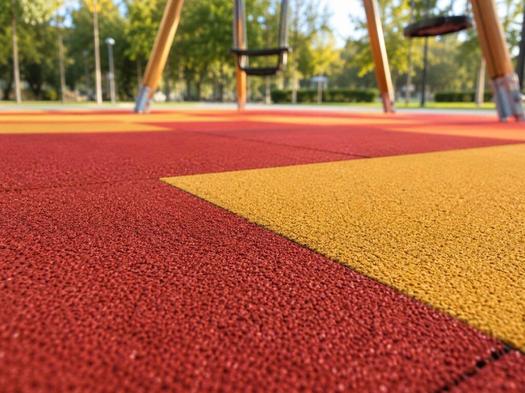 Nahaufnahme Fallschutzplatten Spielplatz